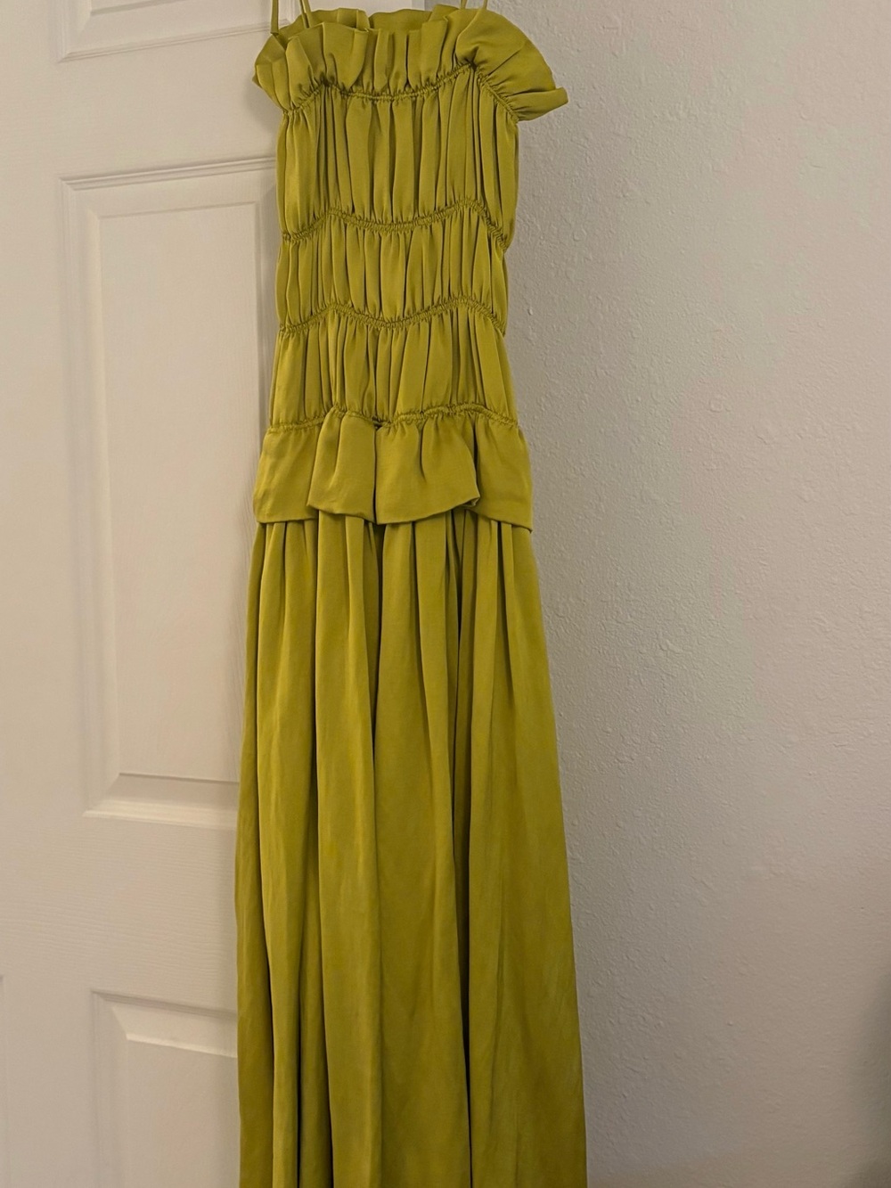 Women’s Midi Dress in Chartreuse with Smocked Bodice - Picture 2 of 5